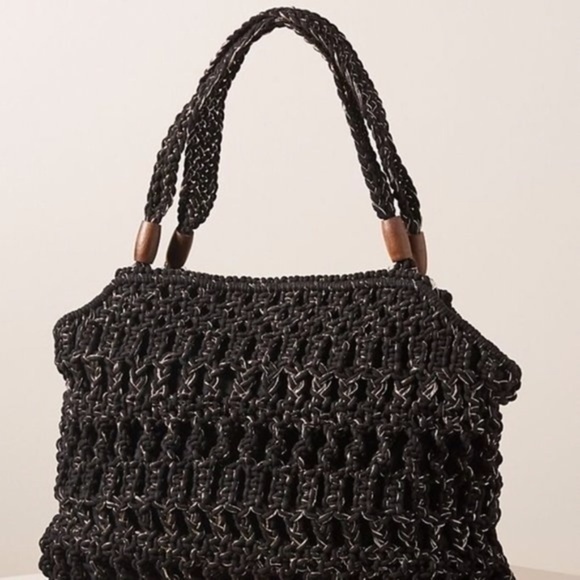 Anthropologie Black Claudine Macrame Tote Bag - Picture 3 of 5